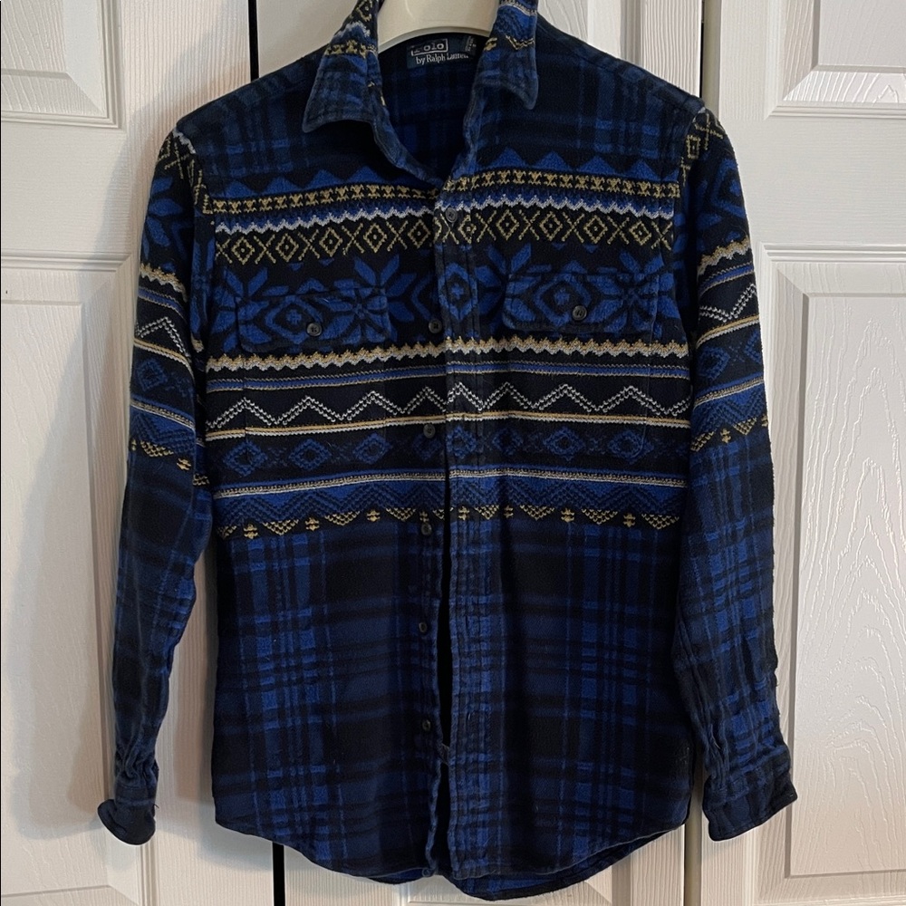 Polo Ralph Lauren Flannel Blue and Gold Patterned Shirt